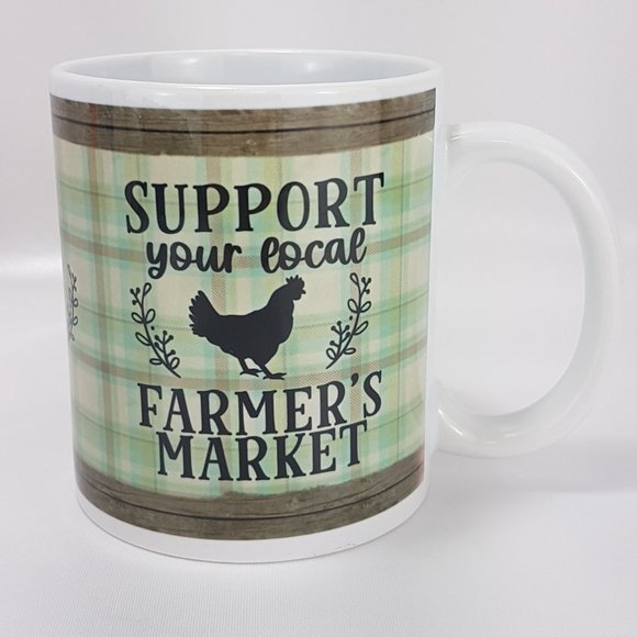 Vintage Statement Mug Teacup Support Your Local Farmers Market Graphic Quote - Picture 11 of 14